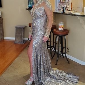 Custom Mac Duggal Silver Pageant Gown